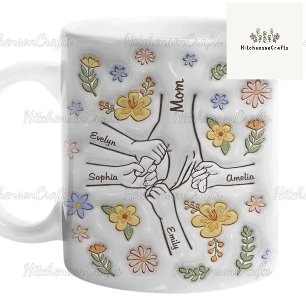 Custom Holding Mom's Hand Mug, Mom Floral Mug, Gift For Mom Grandma Mama Nana, Mom 11oz 13oz Mug, Mother's Day Gift, Mama Coffee Mug