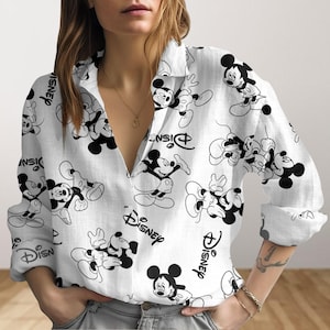 Mickey Mouse Blouse Shirt, Disney Womens Blouse, Magic Kingdom Button Shirt, Disneyland Long Sleeve Shirt, Disneyworld Gift For Her