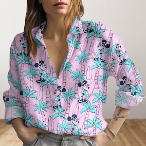 Blusa de Mickey Mouse para mujer, Camisa con botones de Mickey de Disney, Camisa de manga larga de dibujos animados de películas, Camisa de verano de Disneyland, Camisa de Disneyworld