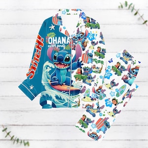 Pijama de Stitch, pijama de Lilo y Stitch para mujer, camiseta de Ohana significa familia, pijama de dibujos animados de películas de Disney, pijama de Disneyland, regalo para ella