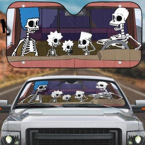 The Simpsons Halloween Car Sun Shade, The Simpsons Skeleton Car Shades For Windshield, Funny Disney Family Auto Sunshade,Car Decoration