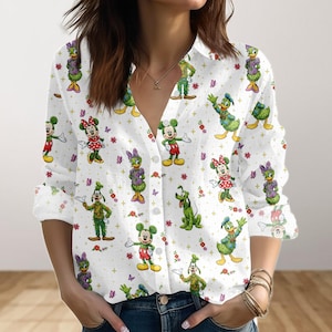 Mickey and Friends Plants Women Shirt, Disney Epcot International Button Up Shirt, Disney Festival Blouse Shirt, WDW Family Trip 2026