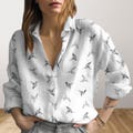 Hummingbird Blouses Shirt, Hummingbird Lover Women Blouses, Bird Women's Clothing, Nature Long Sleeve Shirt, Animal Shirt, Gift For Her