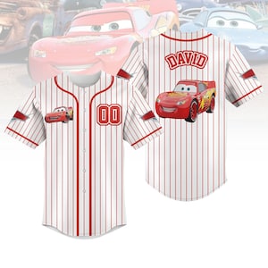 Personalized Cars Lightning McQueen Baseball Jersey, Disney Cars Birthday Gift, Custom Cars Baseball Shirt, Disneyland Trip 2025 Jersey