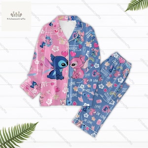 Stitch And Angel Pajamas Set, Disney Matching Pajamas, Lilo Stitch Pajamas Christmas, Stitch Pajamas Family, Birthday Gift For Her Him