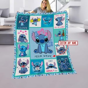 Custom Disney Stitch Blanket, Lilo And Stitch Fleece Blanket, Cartoon Movie Throw Blanket, Housewarming Gift, Birthday Gift For Her Him