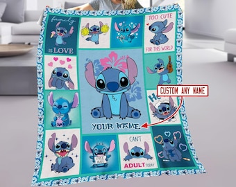 Custom Disney Stitch Blanket, Lilo And Stitch Fleece Blanket, Cartoon Movie Throw Blanket, Housewarming Gift, Birthday Gift For Her Him