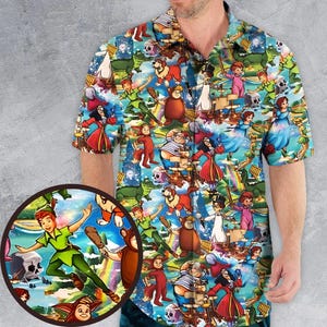 Chemise boutonnée Peter Pan et Wendy Disney, chemise boutonnée fée et ses amis, chemise hawaïenne Peter Pan, chemise de plage d'été dessin animé film