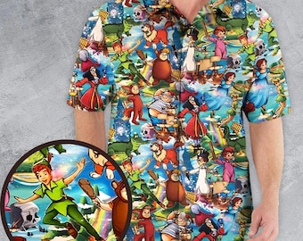 Disney Peter Pan en Wendy Button-shirt, fee en vrienden button-up shirt, Peter Pan Hawaiiaans shirt, film cartoon zomer strand shirt