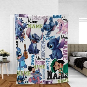 Personalized Disney Stitch Blanket, Lilo Stitch Angel Blankets, Cartoon Movie Fleece Blanket, Housewarming Gift, Stitch Birthday Gift