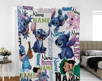 Personalized Disney Stitch Blanket, Lilo Stitch Angel Blankets, Cartoon Movie Fleece Blanket, Housewarming Gift, Stitch Birthday Gift
