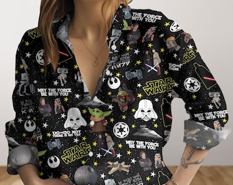 Shirt Star Wars-patroon blouse, Starwars shirt met lange mouw, Disney filmshirt, Star Wars-shirt, Disney World-shirt, Disneyland-shirt