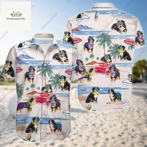 Bernese Mountain Button Shirt, Bernese Mountain Hawaiian Shirt, Dog Lover Shirt, Bernese Mountain Shirt, Vacation Shirt, Summer Shirt