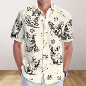 Corgi Dog Button Shirt, Dog Mom Hawaiian Shirt, Summer Shirt, Beach Shirt, Vacation Shirt, Aloha Shirt, Corgi Lover Gift For Her Him