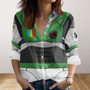Halloween Buzz Lightyear Linen-Look Shirt, Buzz Lightyear Costume Cosplay, Disney Toy Story Blouse Shirt, Movie Shirt, Women Blouse