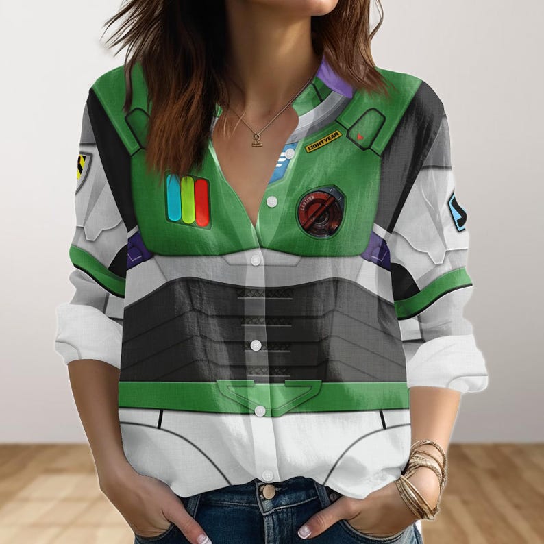 Halloween Buzz Lightyear Linen-Look Shirt, Buzz Lightyear Costume Cosplay, Disney Toy Story Blouse Shirt, Movie Shirt, Women Blouse
