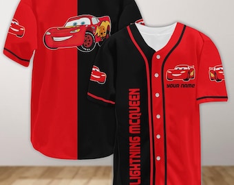 Custom Lightning McQueen Baseball Jersey, McQueen 95 Jersey Shirt, Disney Cars Baseball Shirt, Cars Cartoon Baseball Jersey Team Gifts
