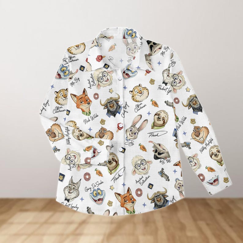 Disney Zootopia Characters Signature Blouse Shirt, Disneyland Blouse Shirt, Zootropolis Judy Hopps Nick Gary Nibbles Bogo Women Shirt