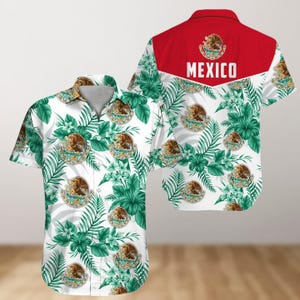 Hawaiiaans shirt Mexico, Mexican Pride shirt met bloemenknop, shirt nationale vlag voor mannen vrouwen, vakantie-outfit, Cinco De Mayo-feestcadeau