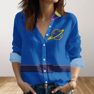 Toy Story Aliens Blouse Shirt, Halloween Costume Cosplay, Disney Movie Women Shirt, Disney World, Disneyland Shirt, Linen-Look Shirt