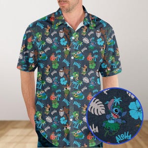 Lilo And Stitch Button Shirt, Stitch Tropical Summer Hawaii Shirt, Disney Cartoon Character Hawaiian Shirt, Birthday Gift For Friends