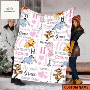 Personalized Disney Winnie The Pooh Blanket, Disneyland Pooh Bear And Friends Birthday Boy, Birthday Girl Gifts, Piglet, Eeyore, Tigger