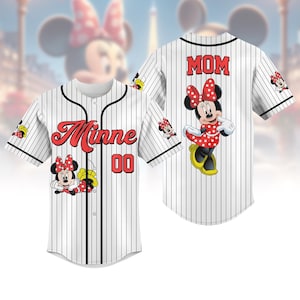 Spersonalizowana koszulka baseballowa Minnie Mouse Mom, pasująca do Disney Family Shirt, pomysł na prezent na Dzień Matki, słodka koszulka z kreskówek dla niej, koszulka sportowa