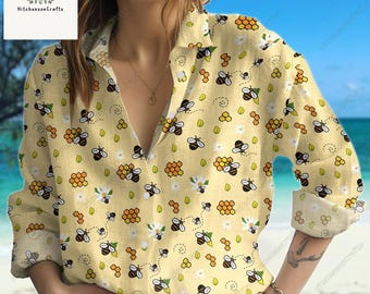 Bee Blouses Shirt, Bee Long Sleeve Shirt, Bee Button Blouses Shirt Women, Bee Women Blouses, Bee Womens Blouse, Bee Lover, Beekeeper Gifts