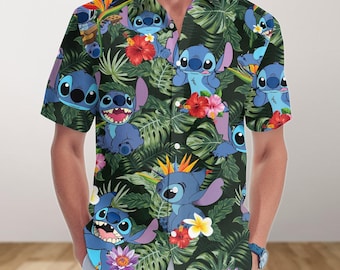Camisa con botones de Stitch, camisa hawaiana de Disney Stitch, camisa de playa de verano de Lilo Stitch, camisa de vacaciones Aloha, regalo para amantes de Stitch para ella y él
