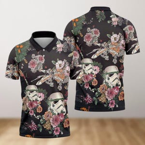 Star Wars Floral Poloshirt, Stormtrooper Poloshirt, Disney Film Sommer Shirt, Stormtrooper Golf Shirt, Herren Poloshirt, Geschenk für ihn