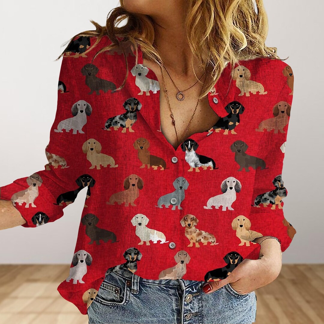dachshund-women-blouse-wiener-dog-shirt-sausage-dog-button-up-shirt