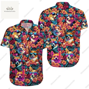 Corgi Button Shirt, Corgi Hawaiian Shirt, Dog Lover Shirt, Corgi Shirt, Corgi Vacation Shirt, Corgi Beach Summer Shirt, Aloha Shirt