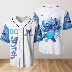 Camiseta de béisbol personalizada de Lilo y Stitch, camiseta deportiva de dibujos animados de Disney, camiseta de acuarela de Stitch, bonito regalo de Ohana, camiseta de verano para fans