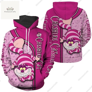 Disney Grinsekatze Hoodie 3D, Grinsekatze Zip Hoodie, Alice im Wunderland Shirt, Grinsekatze Liebhaber Geschenke, Film Cartoon Hoodie