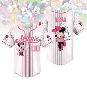 Personalisiertes süßes Disney Minnie Maus Baseball Jersey, Disneyland Jersey, Baseballteam, Minnie Geburtstag Shirt, Geschenk für Disney Fan