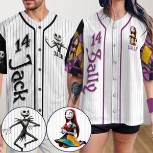 Custom Disney Jack Skellington Sally Baseball Jersey, Jack Couple Jersey, Disneyland Baseball Team, Magic Kingdom, Gift For Her Him