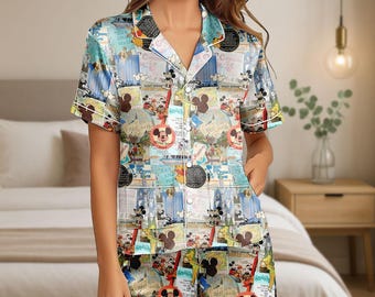 Disney Mickey And Friends Satin Pajamas Set, Disneyworld Shorts Pajamas, Disneyland Women Pajamas, Mickey Sleepwear, Bridesmaid Pajamas