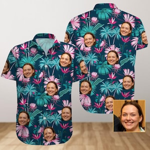 Custom Button Shirt With Face, Personalized Hawaiian Shirt, Face Photo Hawaii Shirt, Custom Gift For Man Woman Dad Mom Couple Family