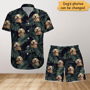 Custom Photo Dog Button Shirt And Short, Dog Face Hawaiian Shirt, Summer Beach Shirt, Dog Mom Shirt, Dog Dad Shirt, Dog Lover Gift