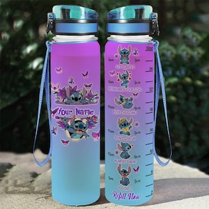 Custom Lilo And Stitch Water Bottle With Time Tracker, Stitch Bottle, Disney Movie 32oz Water Bottle, Motivational Bottle, Sport Bottle