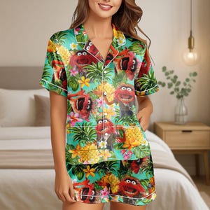 The Muppet Pineapple Satin Pajamas Set, Animal Muppet Women Pajamas, Shorts Pajamas, Disney Cartoon Bridesmaid Pajamas, Gift For Her