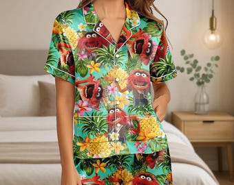 The Muppet Pineapple Satin Pajamas Set, Animal Muppet Women Pajamas, Shorts Pajamas, Disney Cartoon Bridesmaid Pajamas, Gift For Her