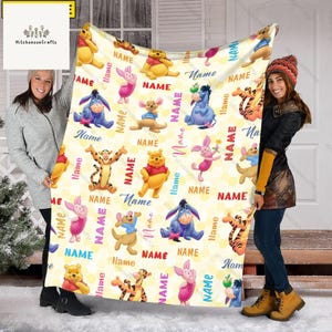 Custom Winnie The Pooh Blanket, Pooh And Friends Blanket, Birthday Gift, Pooh Bear, Piglet, Eeyore, Tigger, Disney Cartoon Blanket