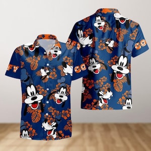 Camisa hawaiana Disney Goofy, camisa con botones de dibujos animados, atuendo playero para vacaciones Disney, camisa de verano, idea de regalo Goofy, camisa de Disneyland