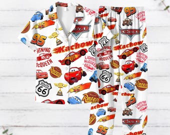 Disney Cars Kurzarm-Pyjamas, Pixar Lightning McQueen Pyjamas Set, Tow Mater Sally Carrera Doc Hudson Shirt, Disneyland Familienausflug