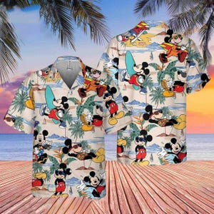 Disney Mickey Mouse Hawaiian Shirt, Mickey Surfing Tropical Shirt, Mickey Button Shirt, Disney Aloha Button Shirt, Summer Beach Shirt