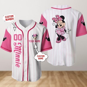Custom Minnie Mouse Baseball Jersey, Disney Baseball Shirt, Disneyland Jersey, Disneyworld Baseball Team, Birthday Gift For Disney Fans