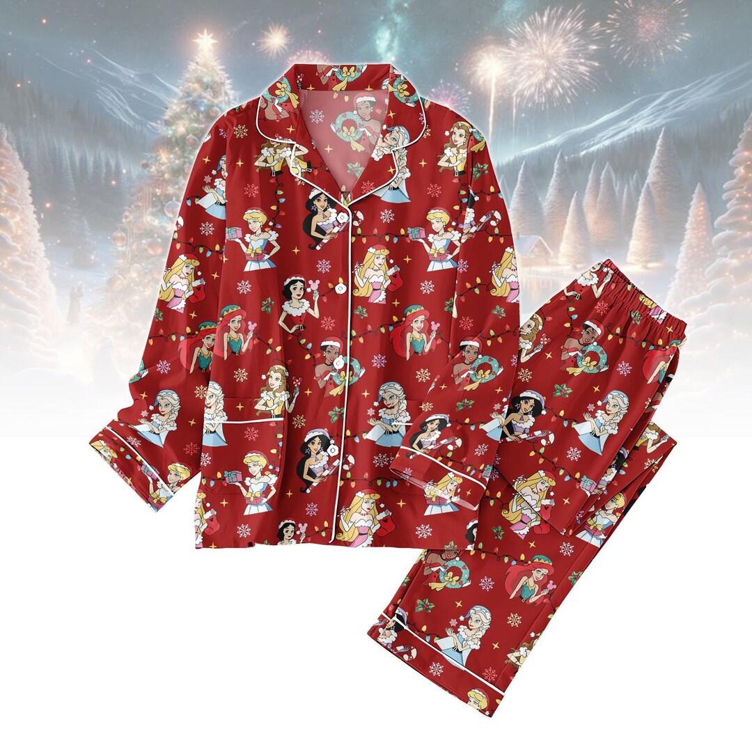 Disney Princess Christmas Pajamas Set, Cinderella Belle Tiana Women ...