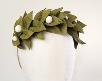 Boho Felt Leaf and Berry Headband - White or Red Berries