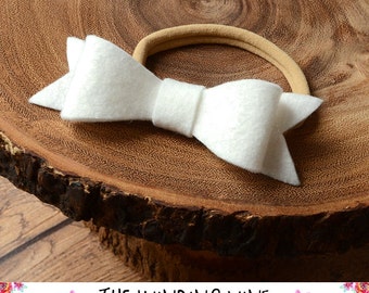 Large White Felt Bow Headband/Clip/Barette for Baby, Child, Teen, or Adult - Custom Elastic